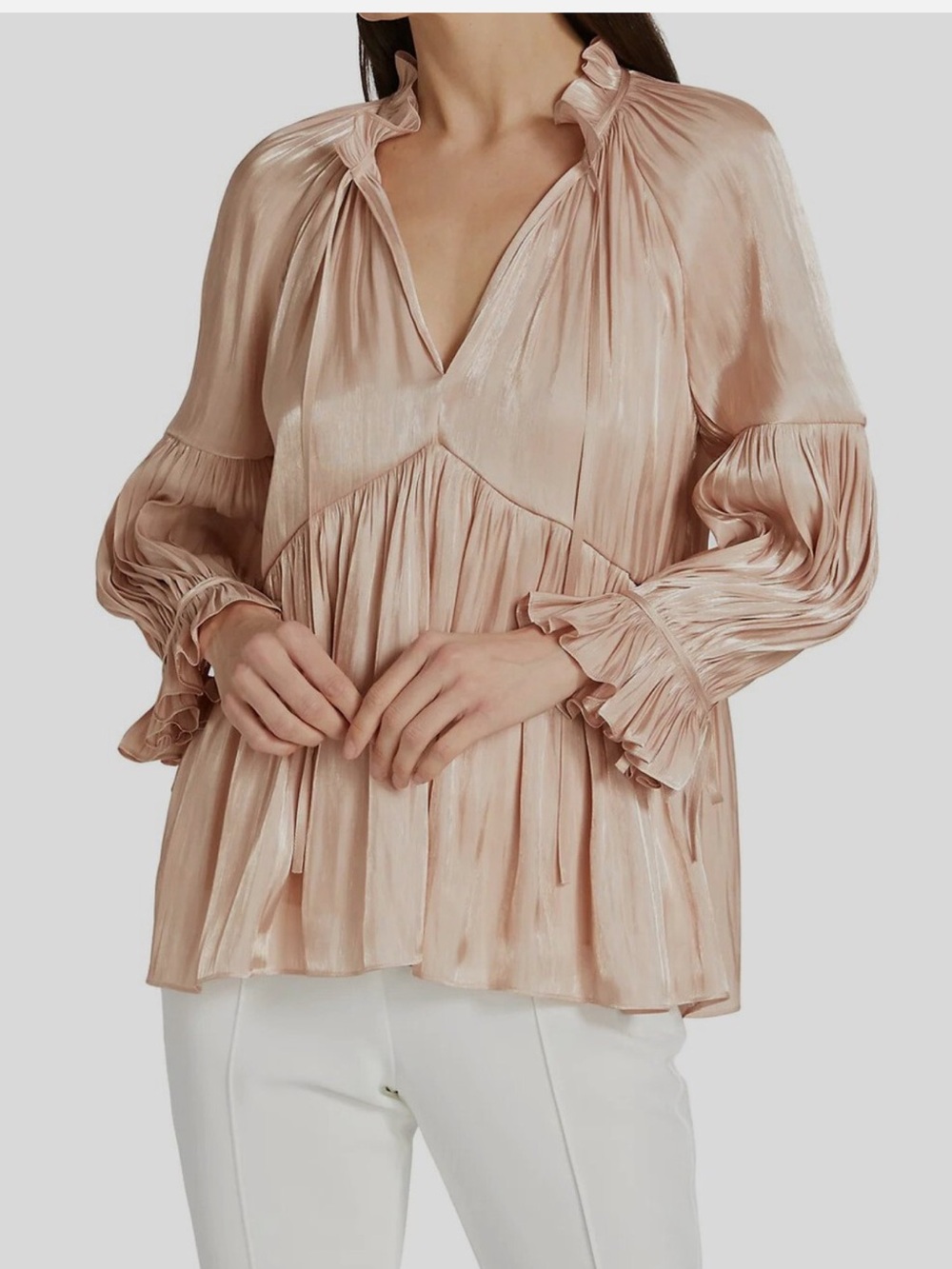Cinq à Sept Satin Pleated Rose Phyllis Blouse Top Size XS